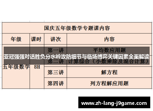亚冠强强对话胜负分水岭攻防细节与临场博弈关键因素全面解读 亚冠强强对话胜负分水岭攻防细节与临场博弈关键因素全面解读